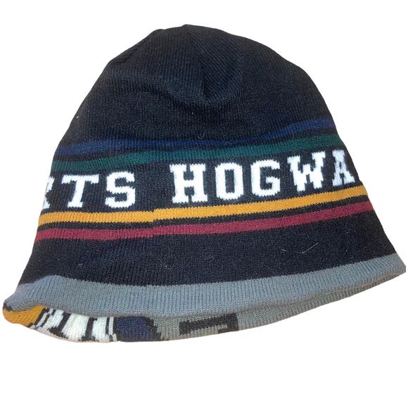 Officially Licensed Harry Potter Hogwarts Reversible Knit Black Gray Beanie-OS - Picture 6 of 11